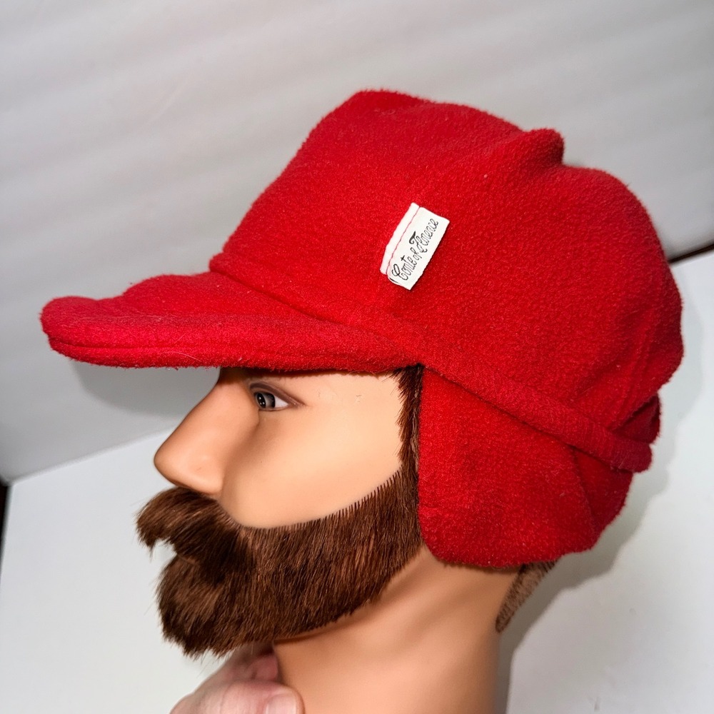 Conte of Florence's Red Fleece Ear Flap Baseball Cap Hat‎ Adjustable Men's